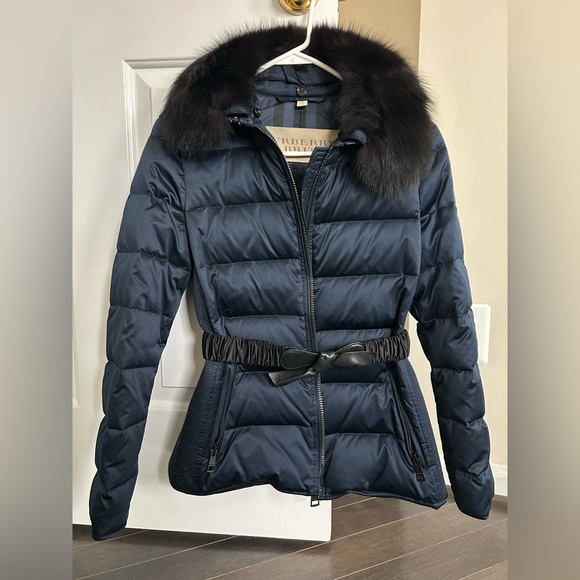 Burberry Brit Women's Navy Puffer Jacket with Fur Collar - Picture 1 of 4